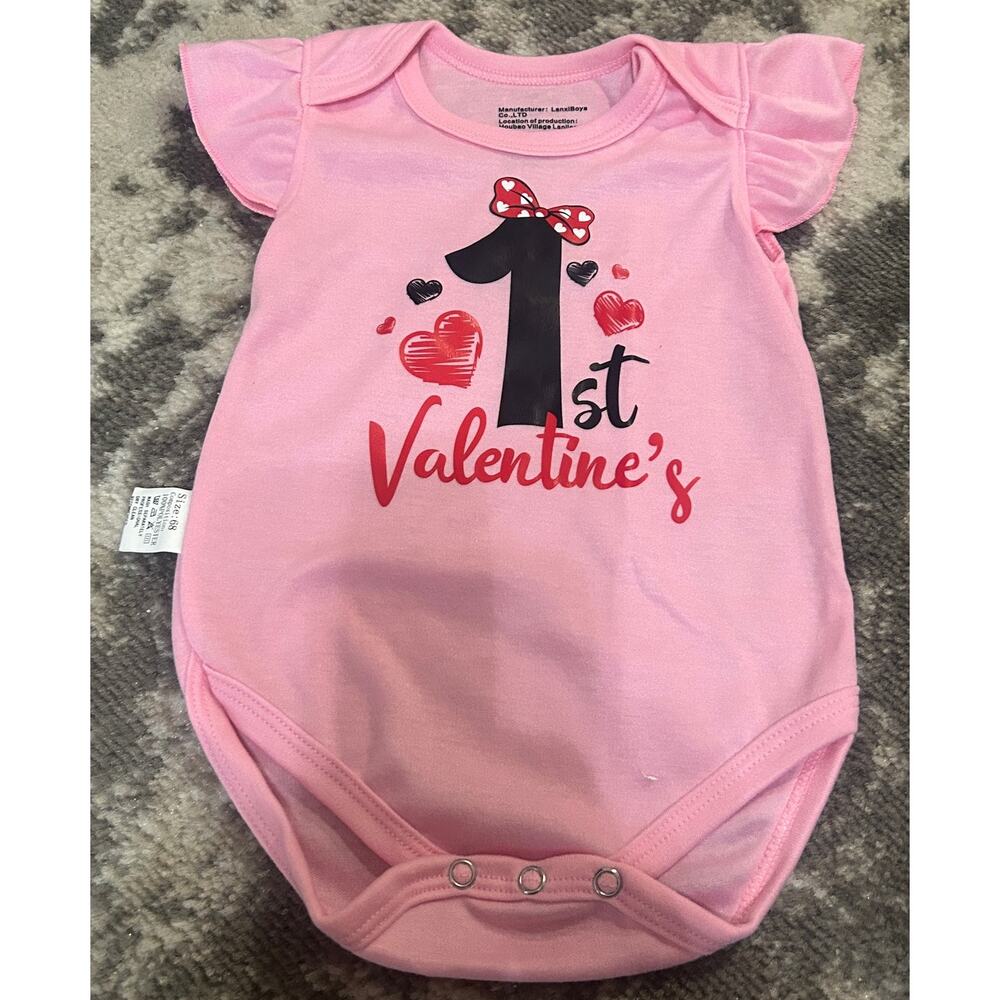 Baby Girl Pink "1st Valentine's" Onesie Unbranded 3-6 Months (NEW)